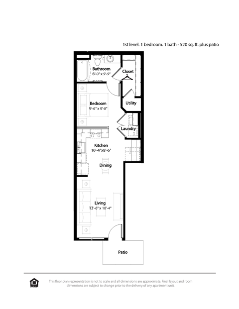 Floor plan for studio, 1 bath, 560 sqft